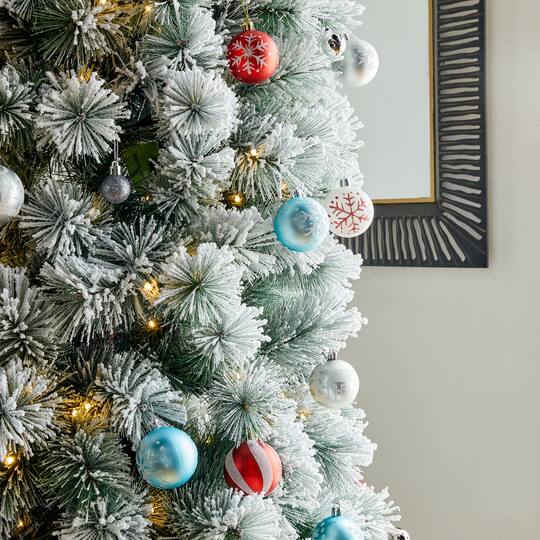 9ft. Pre-Lit Flocked Pine Pencil Artificial Christmas Tree, Warm White LED Lights